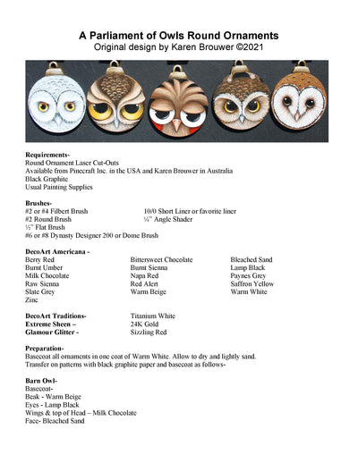 5 Owl Ornaments Pattern Packet